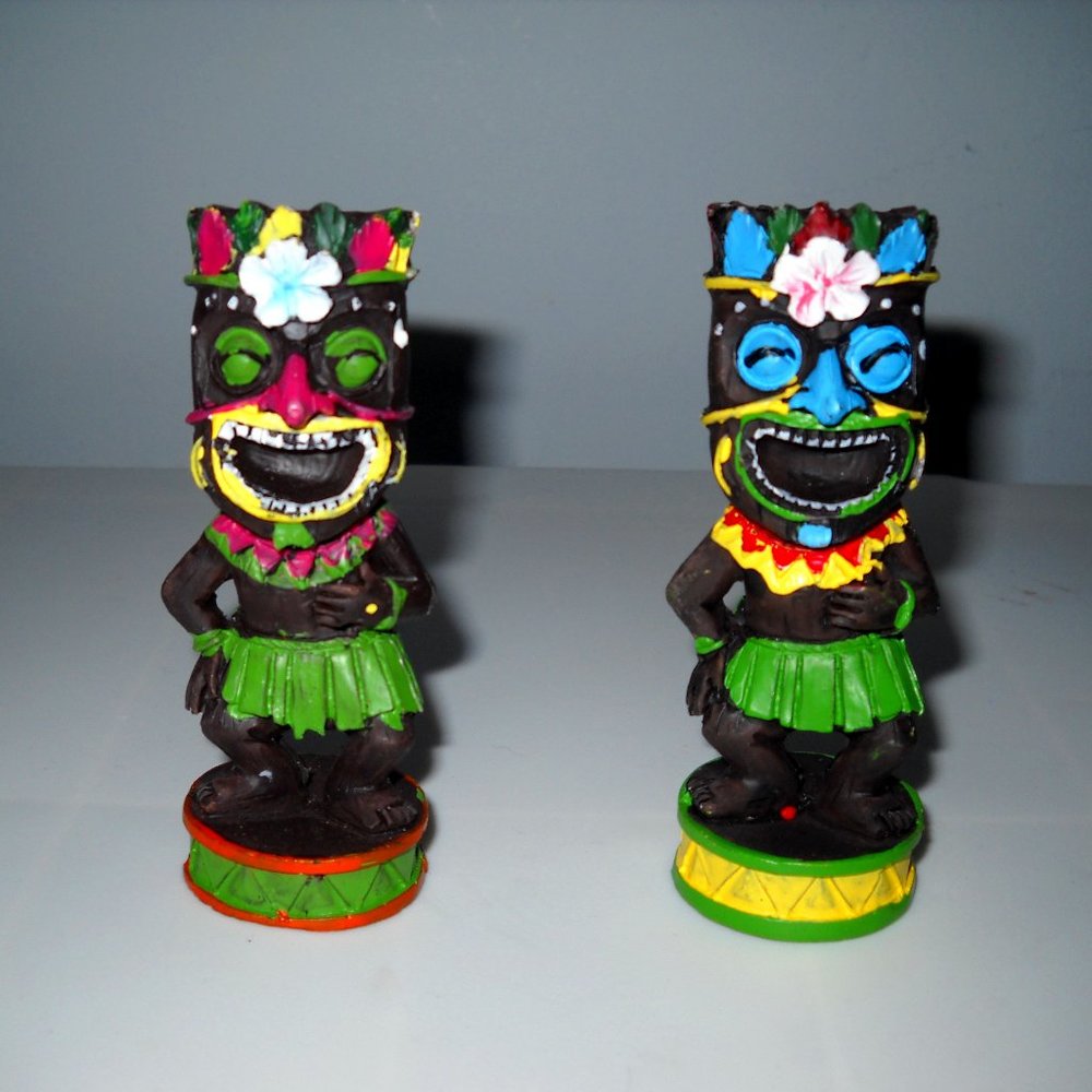 Mini Tiki Statues Hand Carved Tribal Sculptures